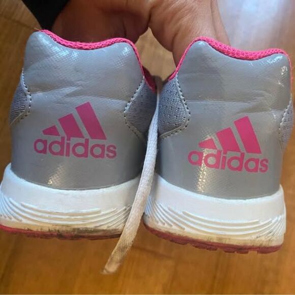 Kids girls adidas pink gray sneakers size 3 youth - some scuffs & dirt GUC - Picture 3 of 7